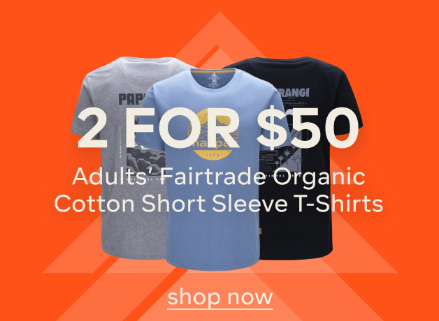 2 for $50 Fairtrade Organic Cotton Short Sleeve Tees - SHOP NOW